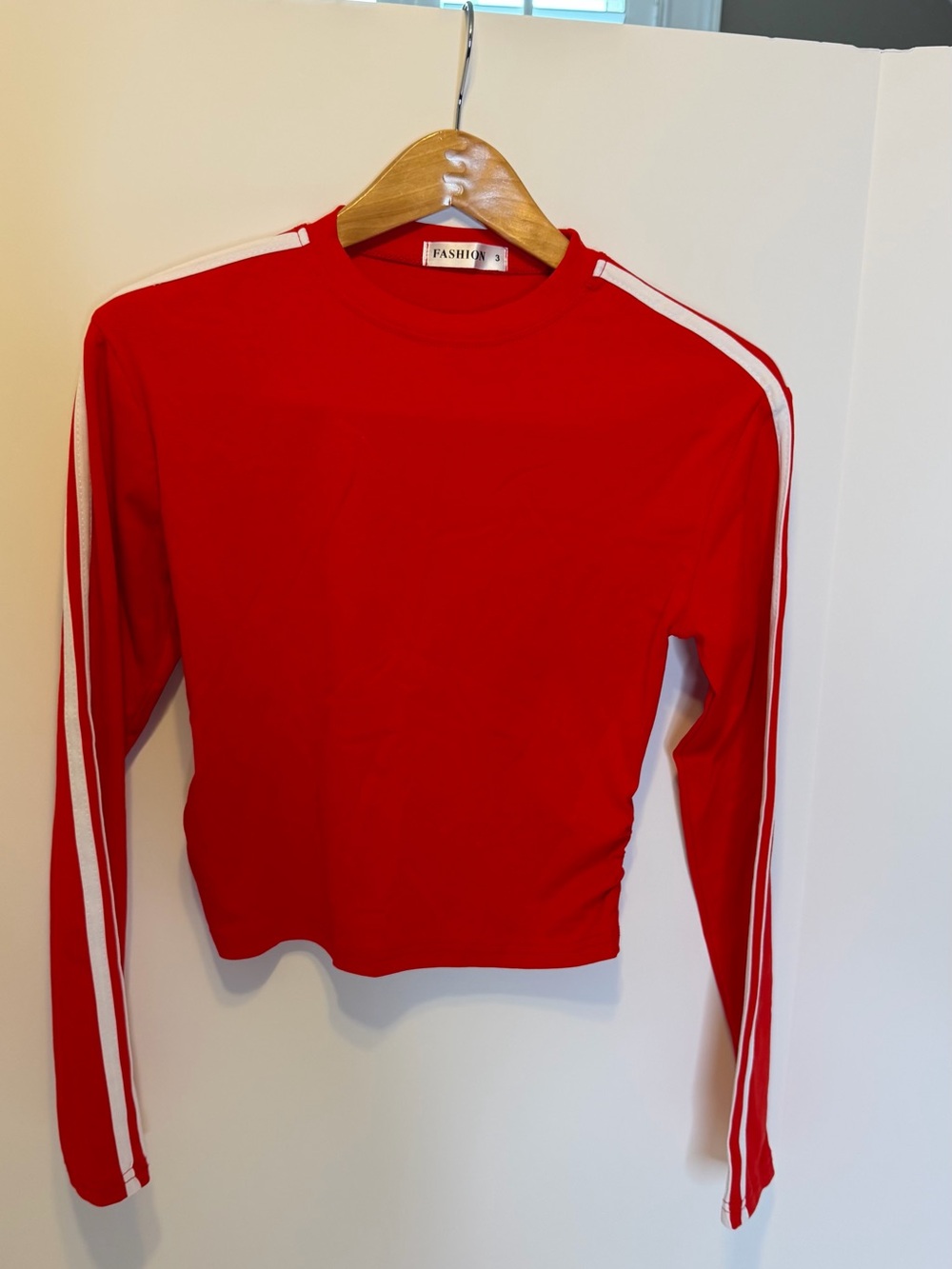 Red Long Sleeve Top with White Stripes